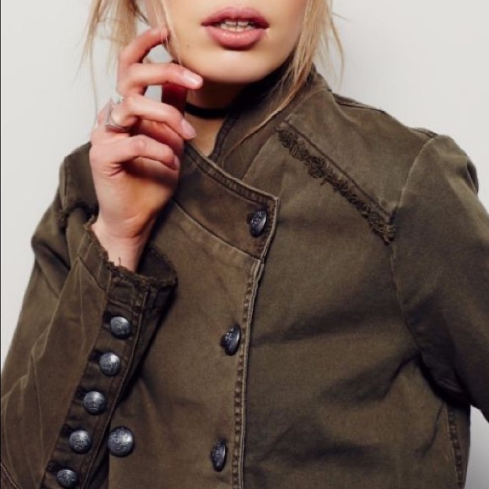 Free People OB480752 Military Ruffle-Hem Jacket